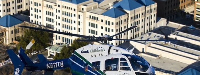 Cook Children's aerial view and helicopter